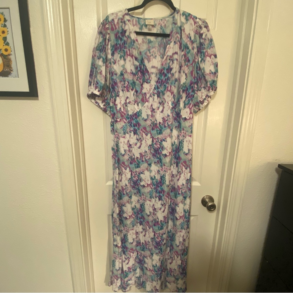 Floral Watercolor V-Neck Midi Dress - Picture 3 of 6
